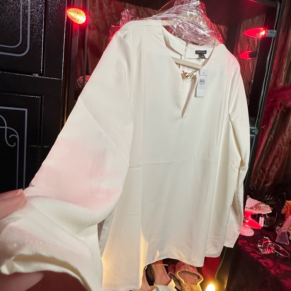 NWT Lg Ann Taylor Elegant Cream Women's Top with Gold Hardware